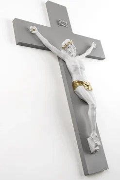 Crocifissi Da Parete-Selezionato da Mazzolaluce Crocifisso da parete 34x24 antracite bianco oro