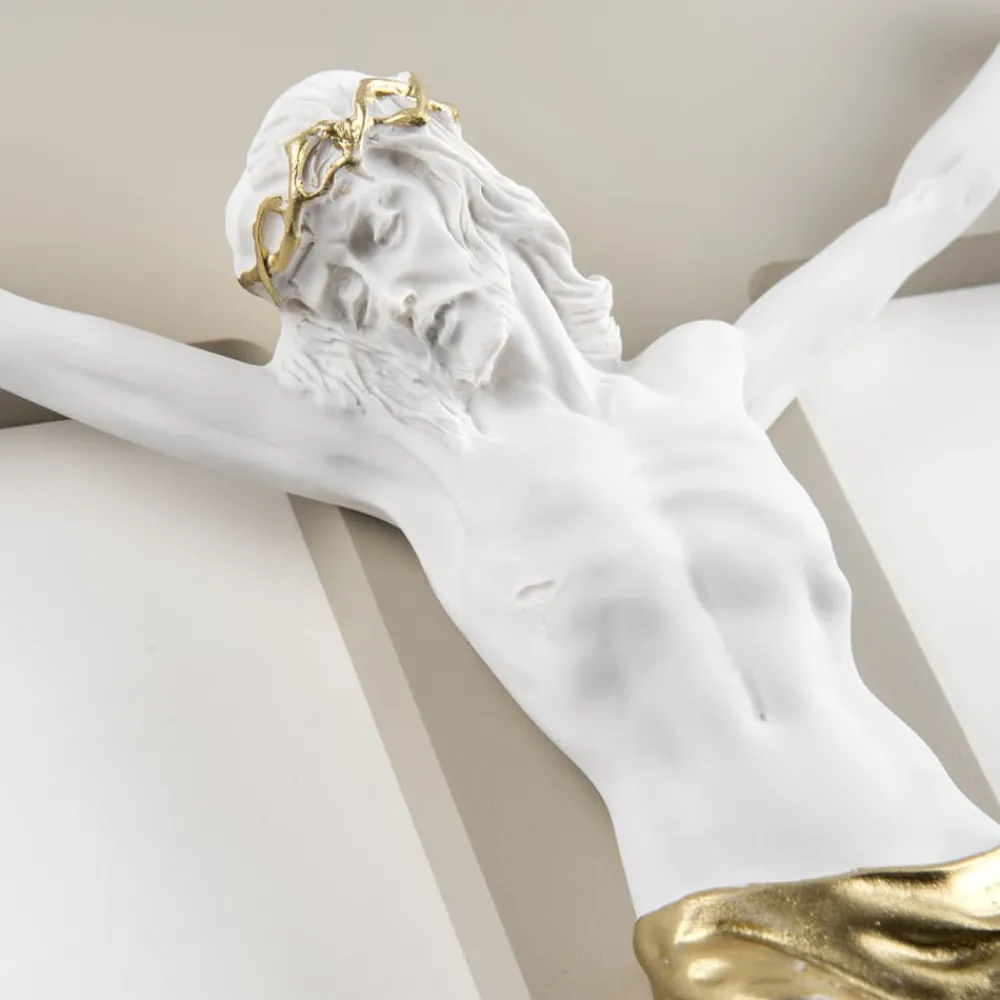 Crocifissi Da Parete-Selezionato da Mazzolaluce Crocifisso da parete 48x30 bianco oro croce nocciola