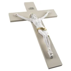 Crocifissi Da Parete-Selezionato da Mazzolaluce Crocifisso da parete 34x24 classico cristo bianco oro croce nocciola
