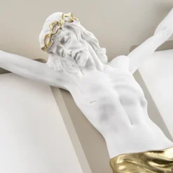 Crocifissi Da Parete-Selezionato da Mazzolaluce Crocifisso da parete 25x16 cristo marmorino bianco oro croce nocciola