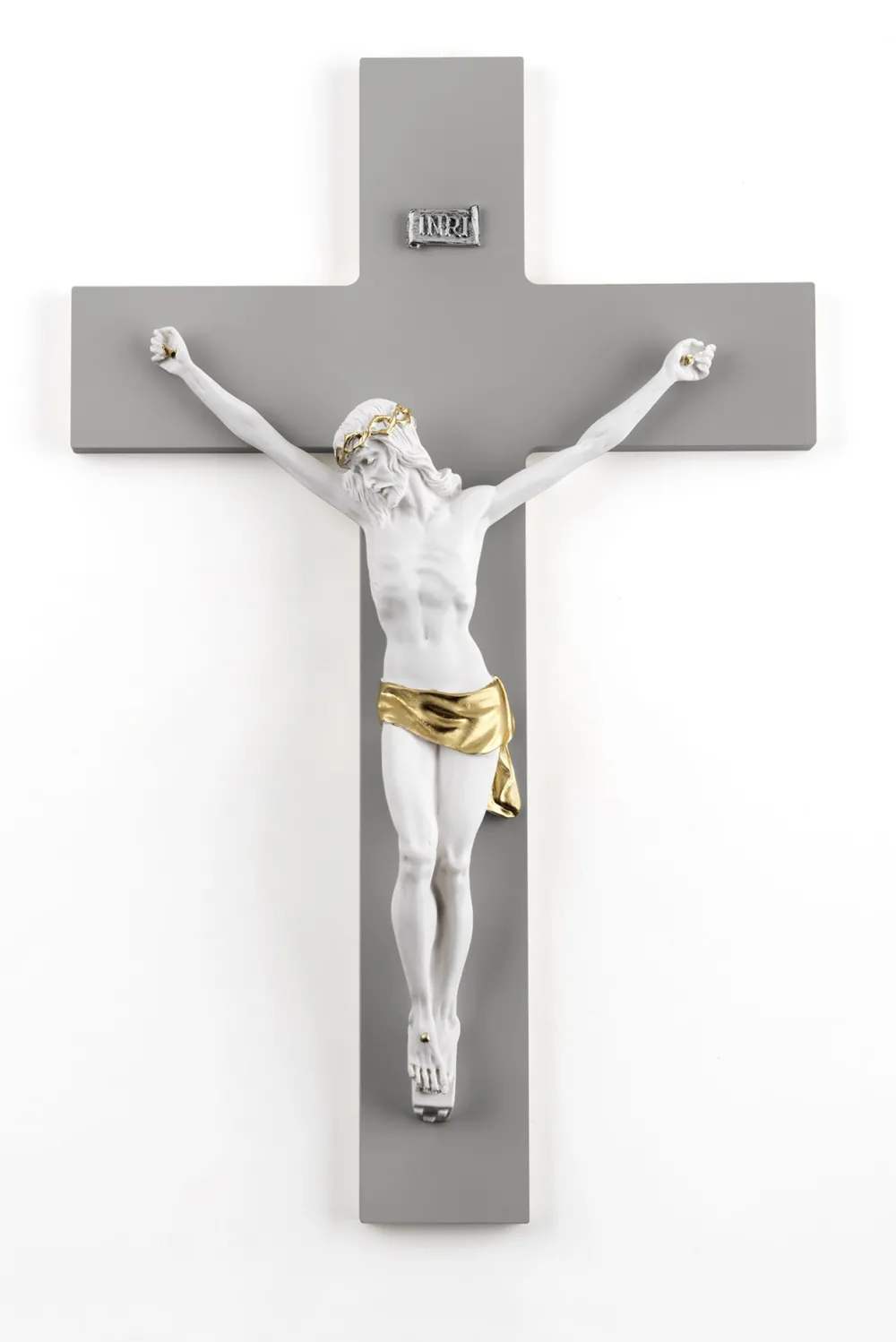 Crocifissi Da Parete-Selezionato da Mazzolaluce Crocifisso da parete 16x25 croce antracite cristo bianco oro