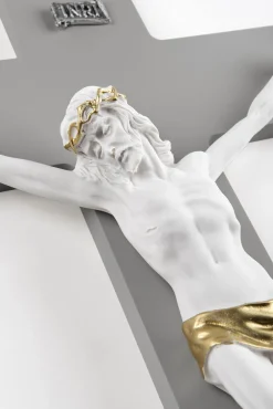 Crocifissi Da Parete-Selezionato da Mazzolaluce Crocifisso da parete 16x25 croce antracite cristo bianco oro