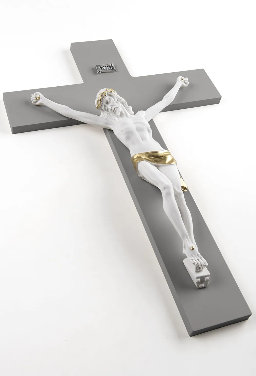 Crocifissi Da Parete-Selezionato da Mazzolaluce Crocifisso da parete 16x25 croce antracite cristo bianco oro