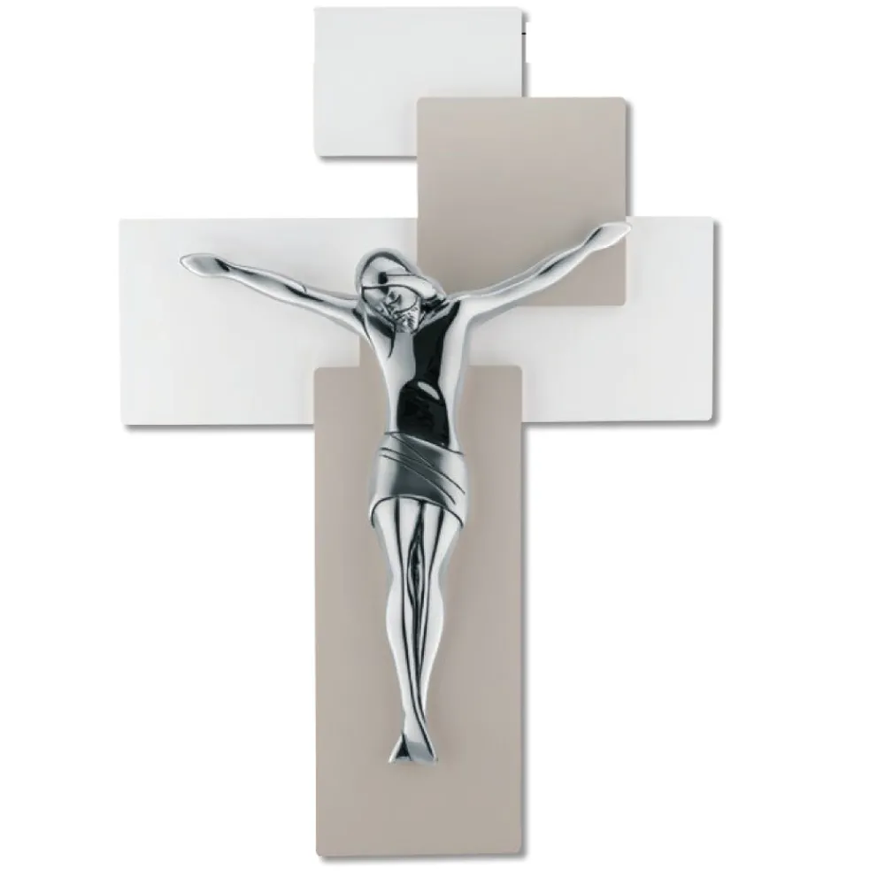 Crocifissi Da Parete-Bongelli Preziosi Crocifisso da parete 60x40 moderno argentato nocciola