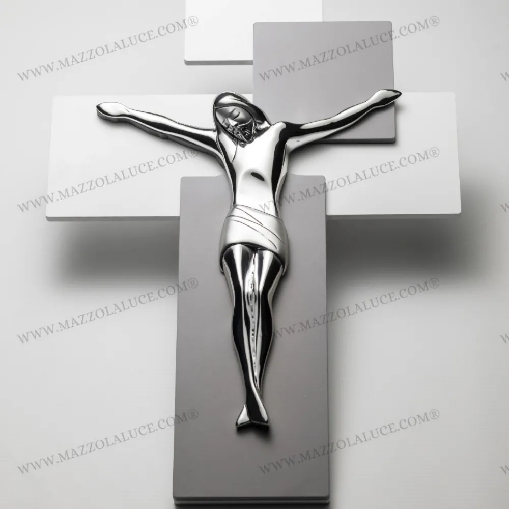 Crocifissi Da Parete-Bongelli Preziosi Crocifisso grigio argentato moderno 19x27 da parete