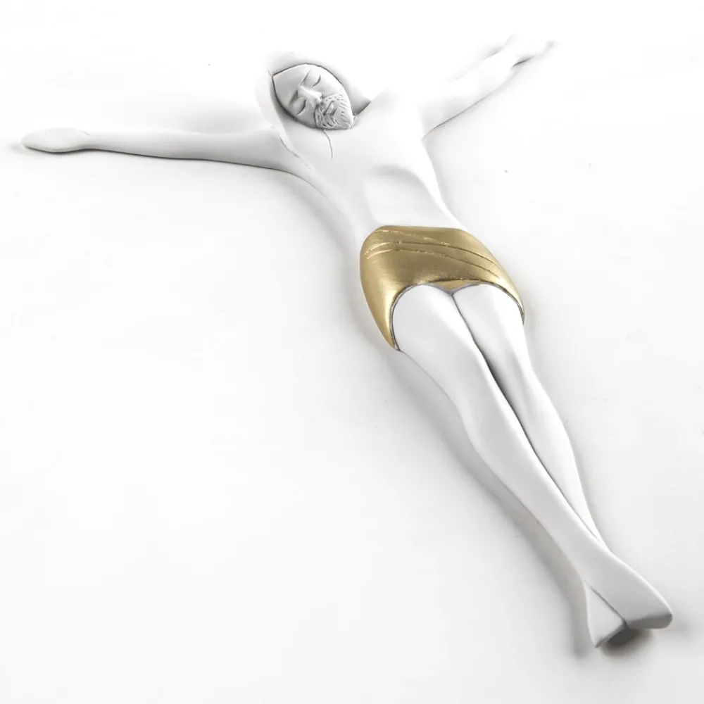 Crocifissi Da Parete-Selezionato da Mazzolaluce Crocifisso 25x22 cristo design moderno da parete bianco oro