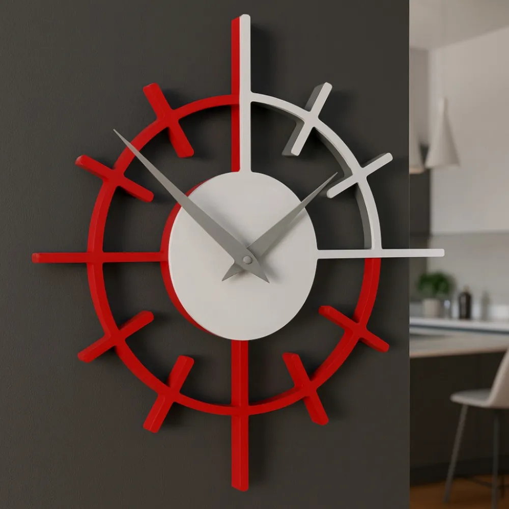 Orologi Da Parete Moderni-Selezionato da Mazzolaluce Crosshair orologio moderno da parete legno colore rosso fuoco