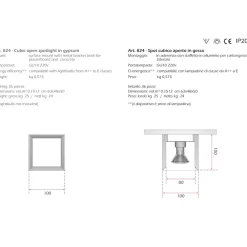 Faretti Da Soffitto-IsyLuce Cubo faretto quadrato da soffitto in gesso bianco
