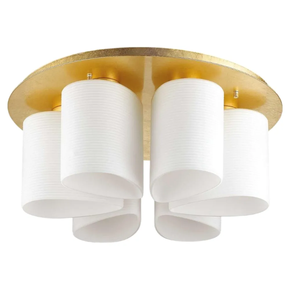 Plafoniere Moderne-Ideal Lux Daisy pl6 plafoniera moderna per salotto foglia oro diffusori vetro