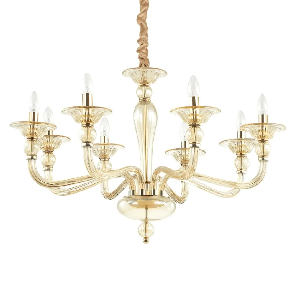 Lampadari Moderni-Ideal Lux Danieli sp8 lampadario di cristallo 8 bracci cristallo ambra
