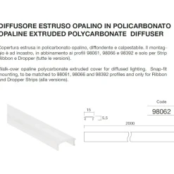 Accessori-Selezionato da Mazzolaluce Diffusore 98062 in polciarbonato opale per profilo alluminio ll 98061