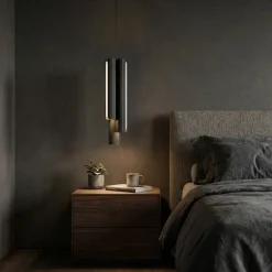 Lampade A Sospensione-Ideal Lux Dorica lampada a sospensione per comodino camera da letto nera led 3000k