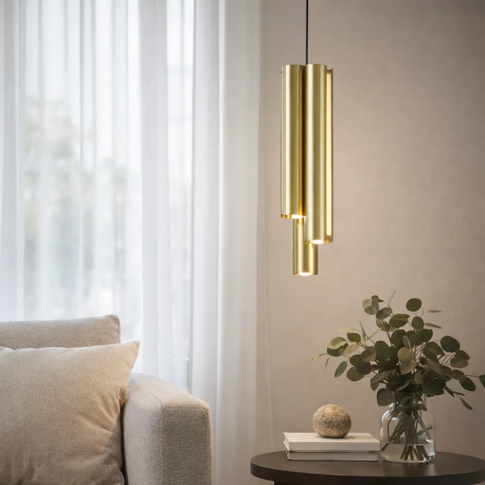 Lampade A Sospensione-Ideal Lux Dorica lampada a sospensione oro ottone led 3000k