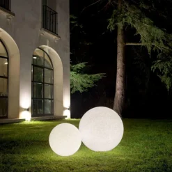 Lampade Da Esterno Giardino-Ideal Lux Doris pt1 d58 lampada per giardino sfera bianca effetto granito