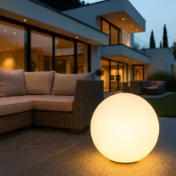 Lampade Da Esterno Giardino-Ideal Lux Doris pt1 lampada per prato giardino palla bianca effetto granito ip44