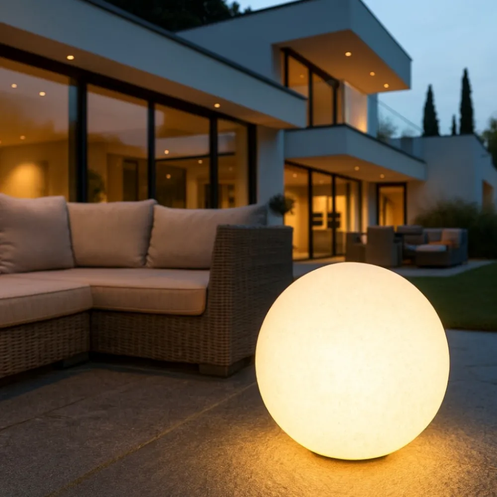 Lampade Da Esterno Giardino-Ideal Lux Doris pt1 lampada per prato giardino palla bianca effetto granito ip44