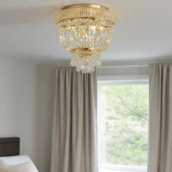 Plafoniere Moderne-Ideal Lux Dubai pl3 plafoniera ottone contemporanea cristalli