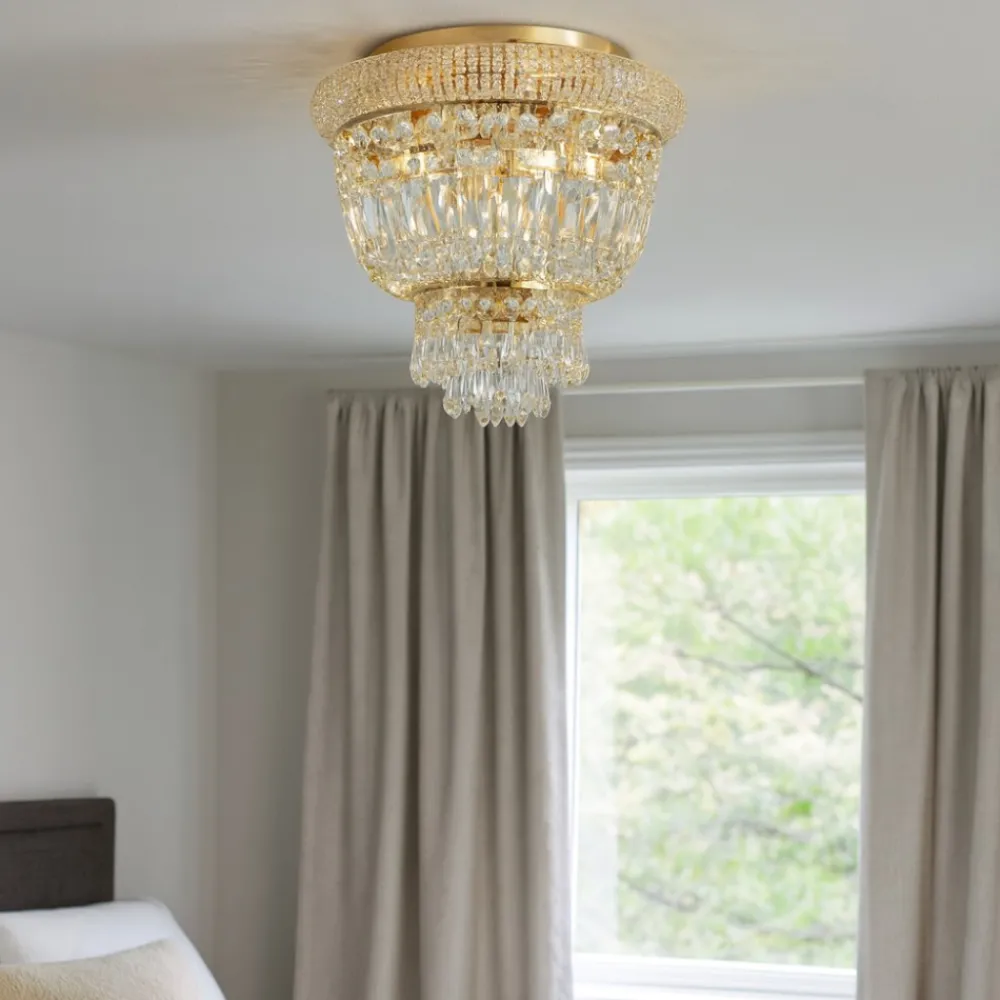 Plafoniere Moderne-Ideal Lux Dubai pl3 plafoniera ottone contemporanea cristalli