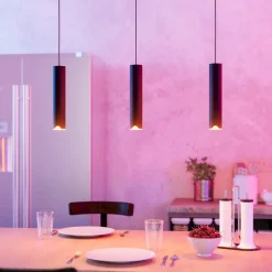 Lampadari Moderni-Eglo balamorta lampadario moferno nero cilindri led cct dimmerabile
