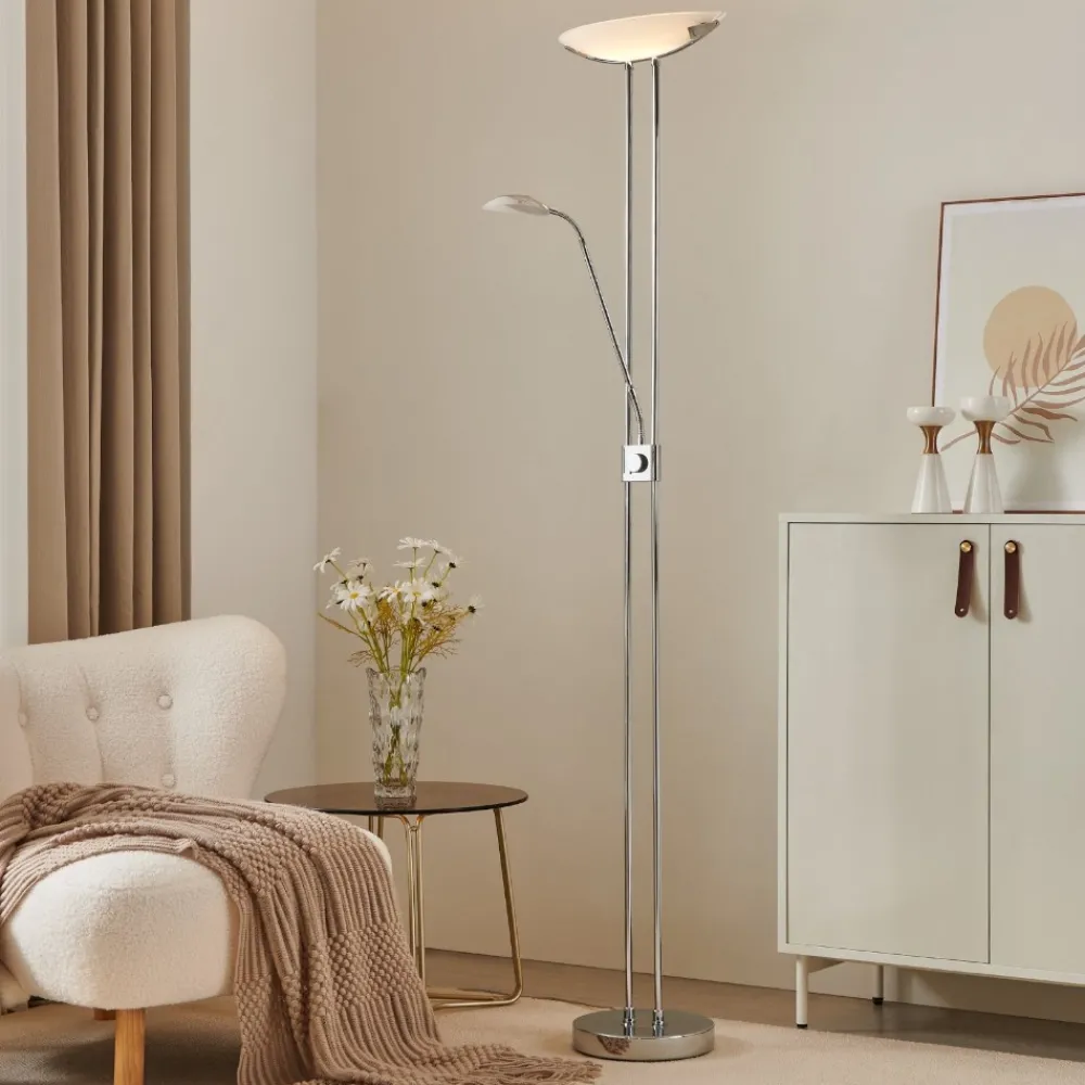 Lampade Da Terra-Eglo baya lampada da terra led 20w 3000k dimmerabile a stelo moderna cromata