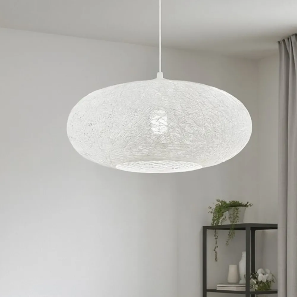 Lampadari Moderni-Eglo campilo lampadario cestino bianco fili intrecciati di carta