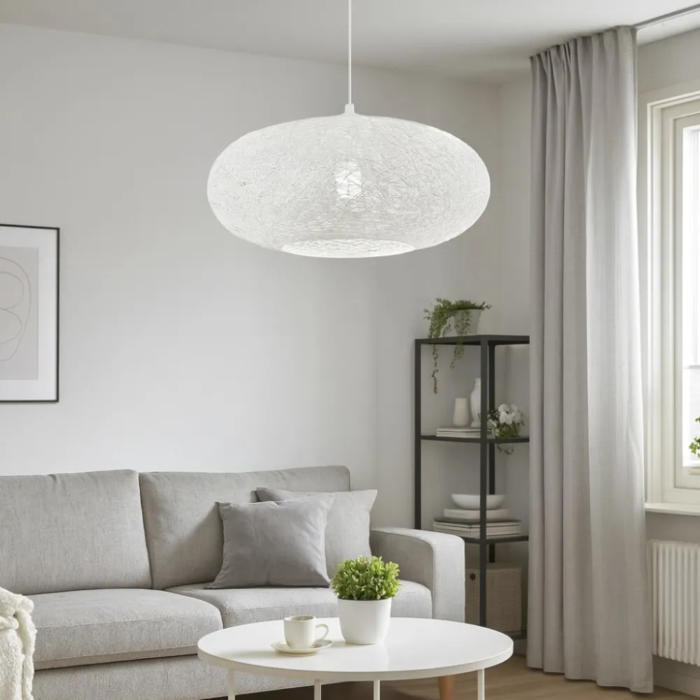 Lampadari Moderni-Eglo campilo lampadario cestino bianco fili intrecciati di carta