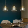 Lampadari Cucina-Eglo copley lampadario oro vetri trasparenti per cucina