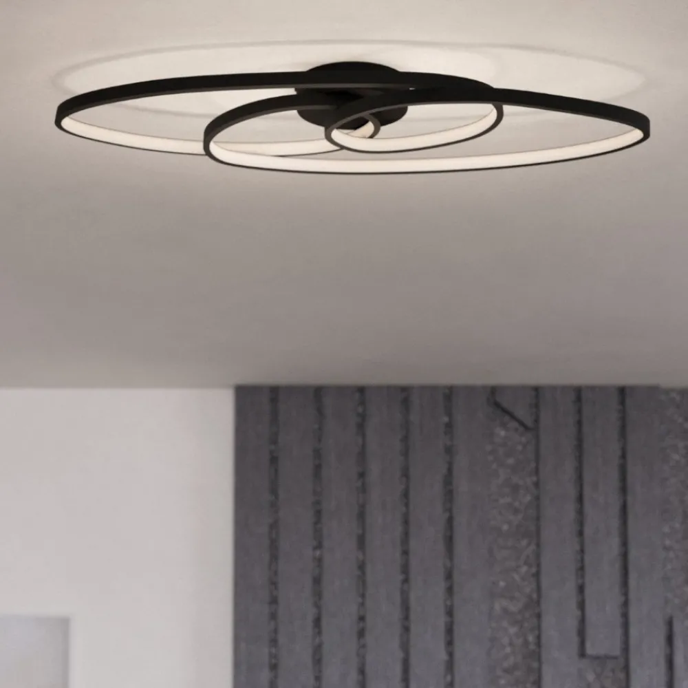 Plafoniere Moderne-Eglo giannella plafoniera per soggiorno nera led 36w 3000k design moderna