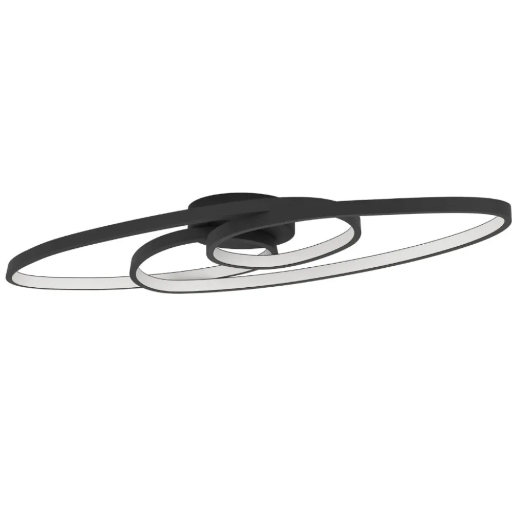 Plafoniere Moderne-Eglo giannella plafoniera per soggiorno nera led 36w 3000k design moderna