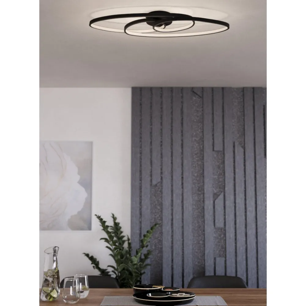 Plafoniere Moderne-Eglo giannella plafoniera per soggiorno nera led 36w 3000k design moderna