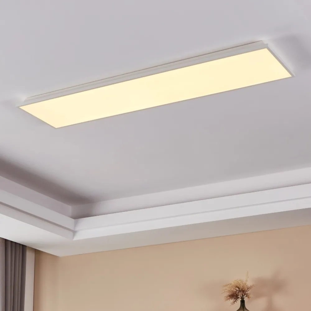 Plafoniere Moderne-Eglo herrora plafoniera led 120x30 bianca 32w controllo remoto app da 2700k a 6500k