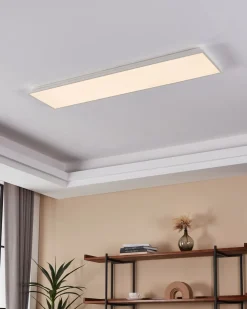 Plafoniere Moderne-Eglo herrora plafoniera led 120x30 bianca 32w controllo remoto app da 2700k a 6500k