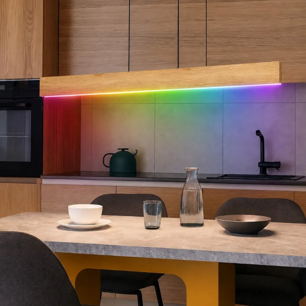 Lampadari Cucina-Eglo lampadario a barra per cucina in legno led rgb 2700k a 6500k controllo remoto app