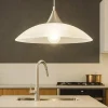 Lampadari Cucina-Eglo lazolo lampadario per cucina piatto in vetro bianco