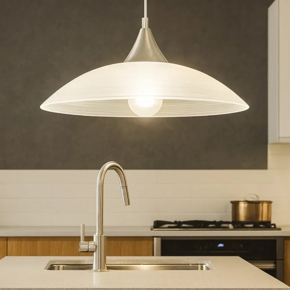 Lampadari Cucina-Eglo lazolo lampadario per cucina piatto in vetro bianco