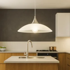 Lampadari Cucina-Eglo lazolo lampadario per cucina piatto in vetro bianco