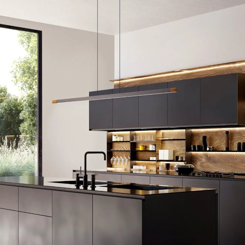 Lampadari Moderni-Eglo lisciana lampadario effetto legno led 22w 3000k per tavolo sala da pranzo
