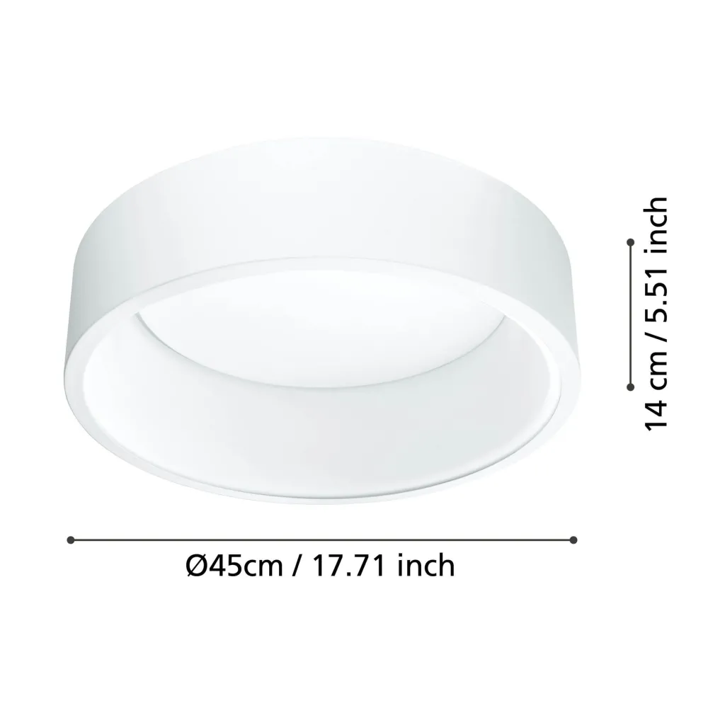 Plafoniere Moderne-Eglo marghera plafoniera cucina 45cm 25w 3000k dimmerabile bianco moderna rotonda