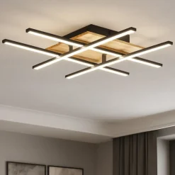 Plafoniere Moderne-Eglo marinello plafoniera led 26w 3000k in legno nera design moderna