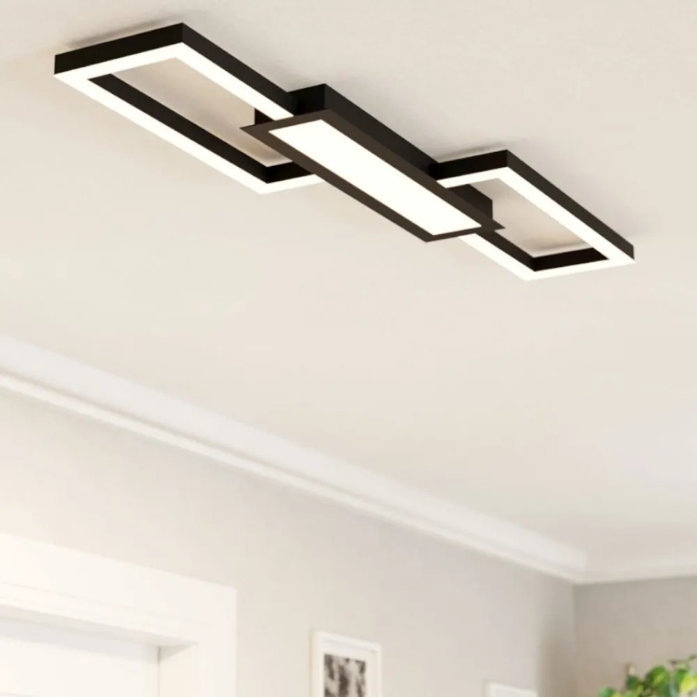 Plafoniere Moderne-Eglo monirote plafoniera nera led 3000k a 6500k dimmerabile