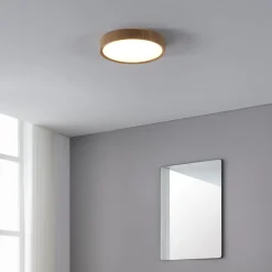Plafoniere Bagno-Eglo musurita plafoniera da bagno rotonda effetto legno led 3000k ip44
