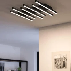Plafoniere Moderne-Eglo padulari plafoniera led 3000k-6000k nera design moderna con telecomando