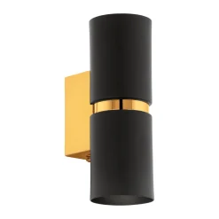 Applique Da Parete-Eglo passa applique lampada da parete cilindro nero oro