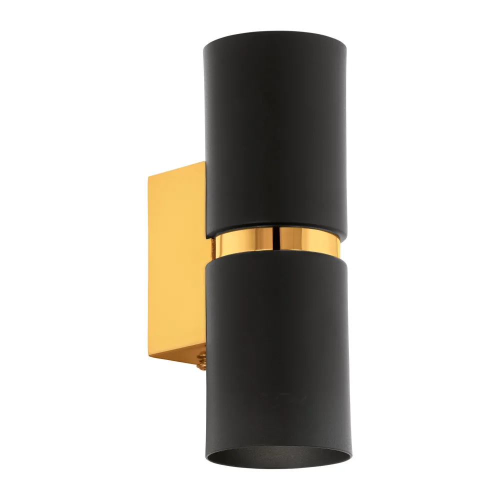 Applique Da Parete-Eglo passa applique lampada da parete cilindro nero oro