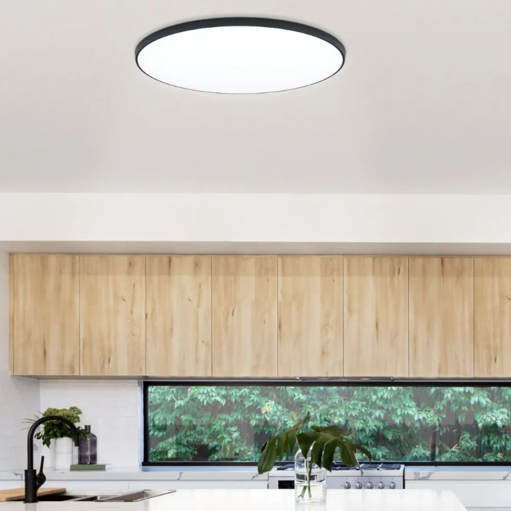 Plafoniere Moderne-Eglo salobrena plafoniera nera led 36w dimmerabile da 2700k a 6500k