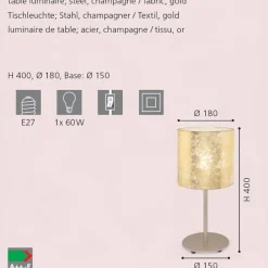 Lampade Da Tavolo-Eglo viserbella lampada da tavolo paralume foglia oro per soggiorno