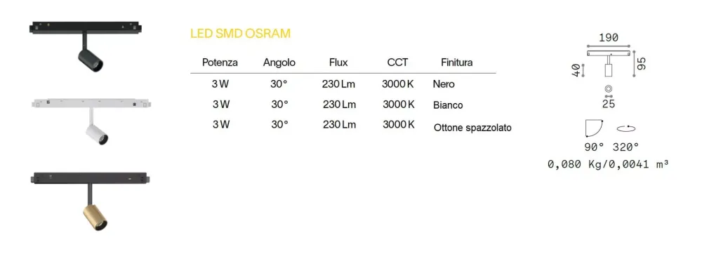 Illuminazione A Binario-Ideal Lux Ego faretto led bianco 3w 3000k osram orientabile binario monofase 48v