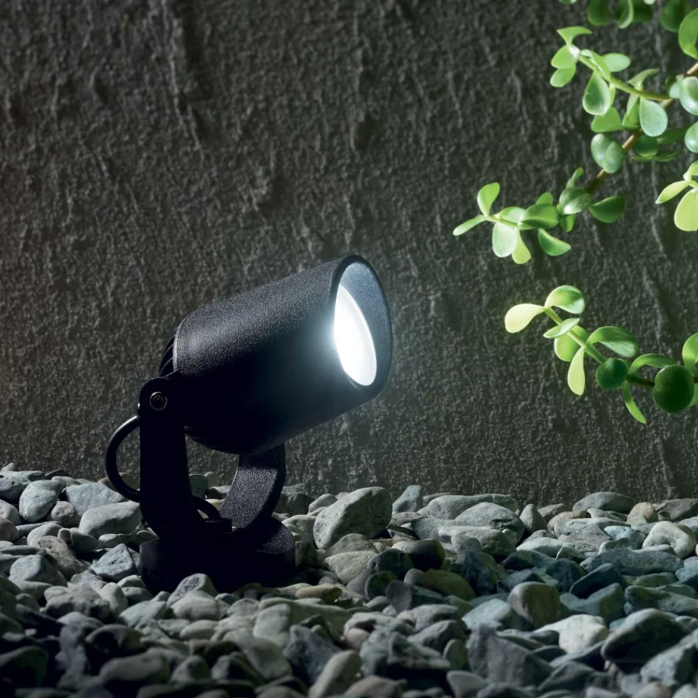 Faretti Da Esterno-Ideal Lux Elio pr1 faretto con picchetto per giardino nero orientabile ip66