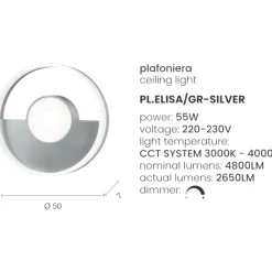 Plafoniere Moderne-Ondaluce Elisa pl gr silver plafoniera led design moderna