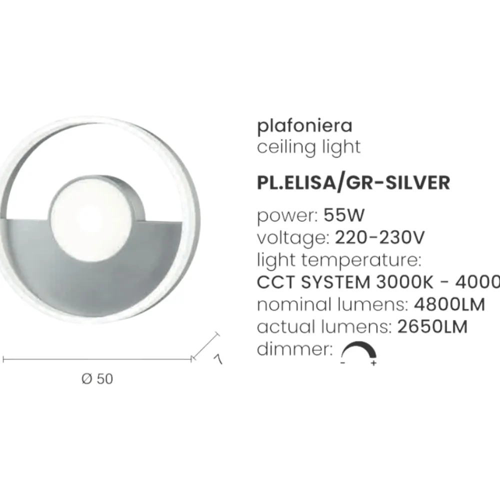 Plafoniere Moderne-Ondaluce Elisa pl gr silver plafoniera led design moderna